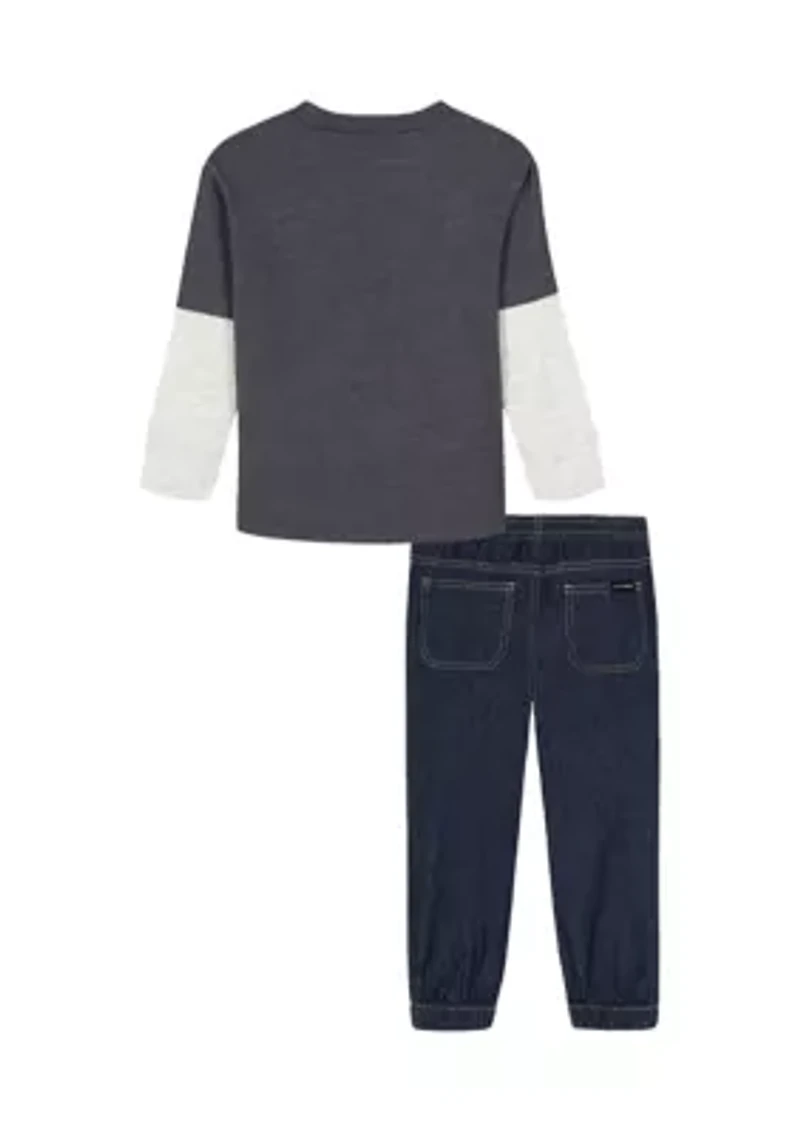Boys 4-7 2Fer Bear Knit Graphic T-Shirt and Denim Pants Set