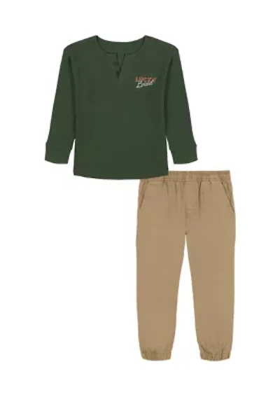 Boys 4-7 Long Sleeve Thermal Graphic T-Shirt and Pull On Twill Pants Set