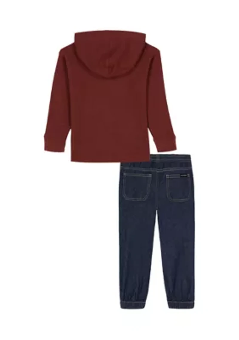 Boys 4-7 Long Sleeve Thermal Hoodie with Denim Pants Set
