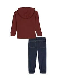 Boys 4-7 Long Sleeve Thermal Hoodie with Denim Pants Set