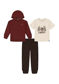 Boys 4-7 Full Zip Fleece Hooded Jacket, T-Shirt, and Jogger Set