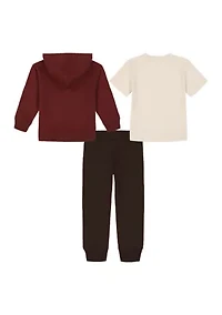 Boys 4-7 Full Zip Fleece Hooded Jacket, T-Shirt, and Jogger Set