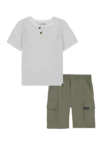 Boys 4-7 Henley Shirt and Twill Cargo Shorts