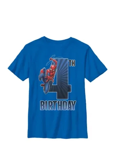 Boys 8-20 Spider-Man Swinging 4th Birthday Graphic T-Shirt