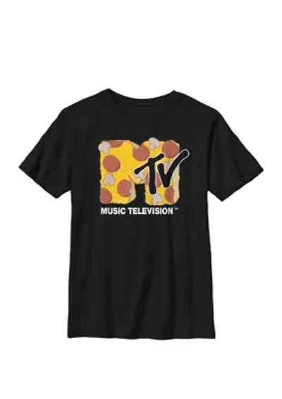 Mushroom and Pepperoni Pizza Logo Crew Graphic T-Shirt