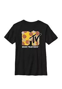 Mushroom and Pepperoni Pizza Logo Crew Graphic T-Shirt