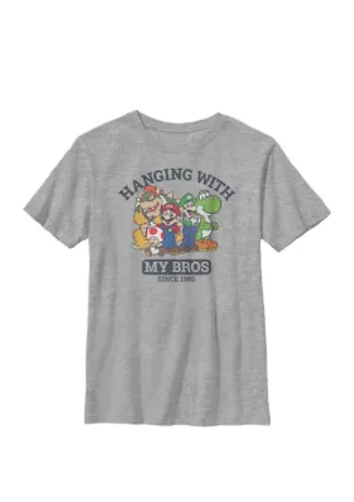 Super Mario Hanging With My Bros Since 1985 Group Shot Crew Graphic T-Shirt