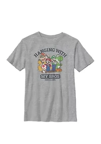 Super Mario Hanging With My Bros Since 1985 Group Shot Crew Graphic T-Shirt