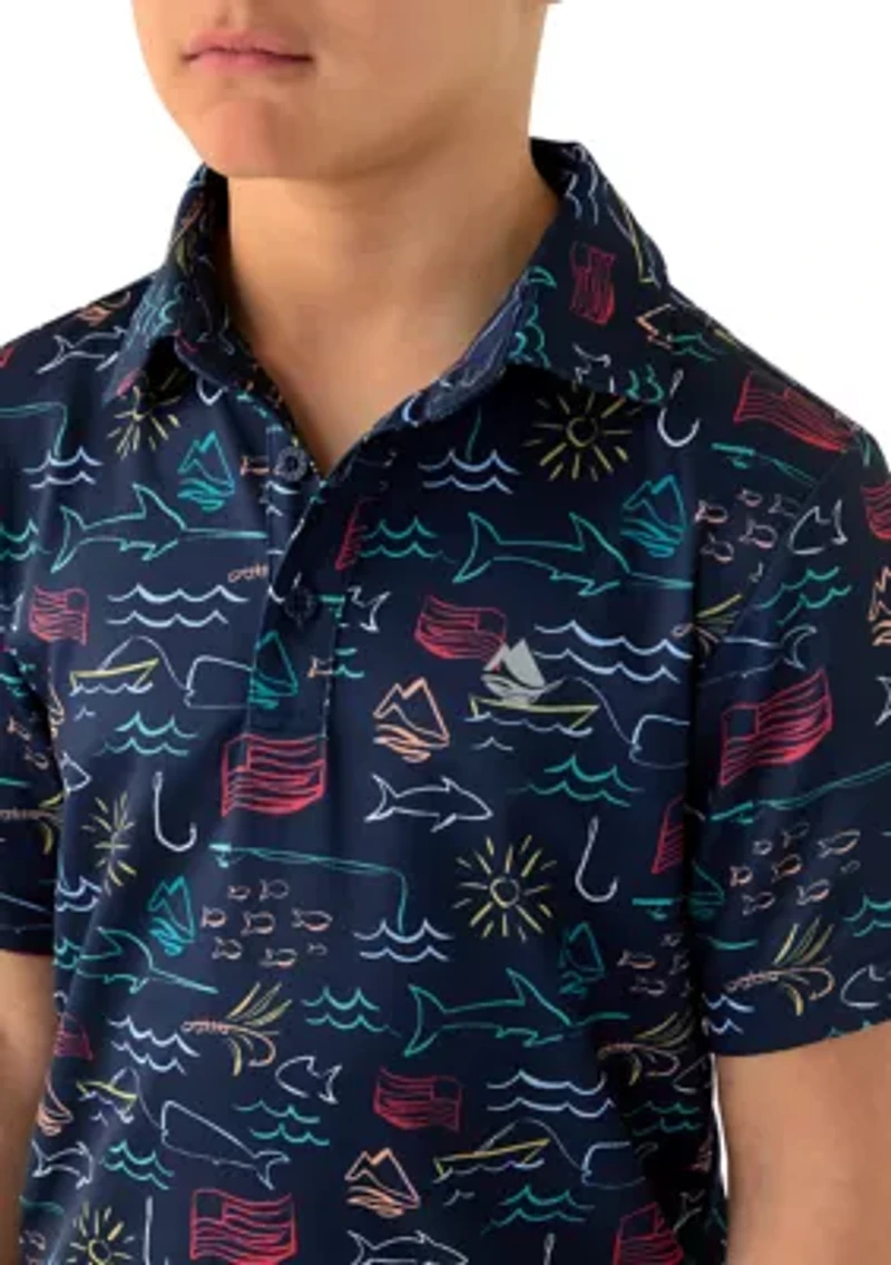 Boys 8-20 Fishing Print Polo Shirt