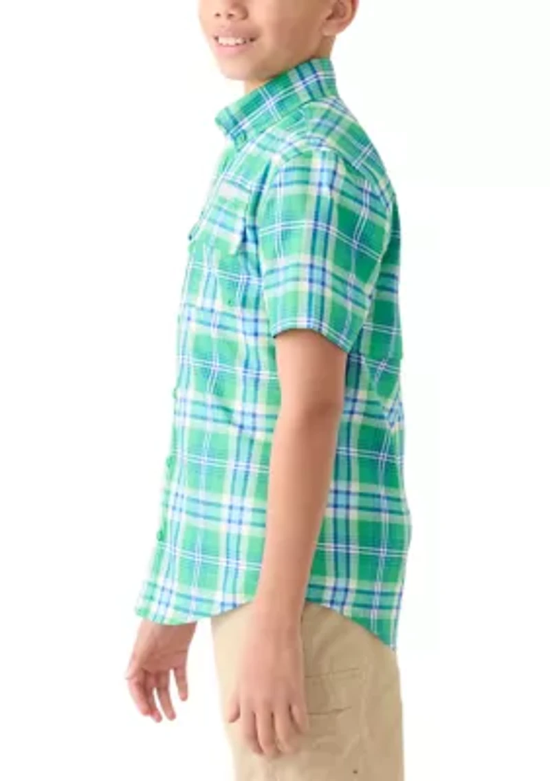 Boys 8-20 Short Sleeve Yarn Dyed Fishing Shirt