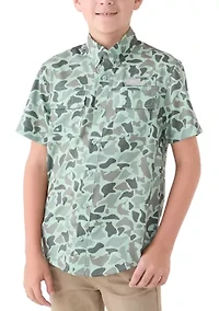 Boys 8-20 Printed Short Sleeve Fishing Shirt