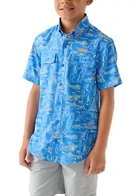 Boys 8-20 Printed Short Sleeve Fishing Shirt