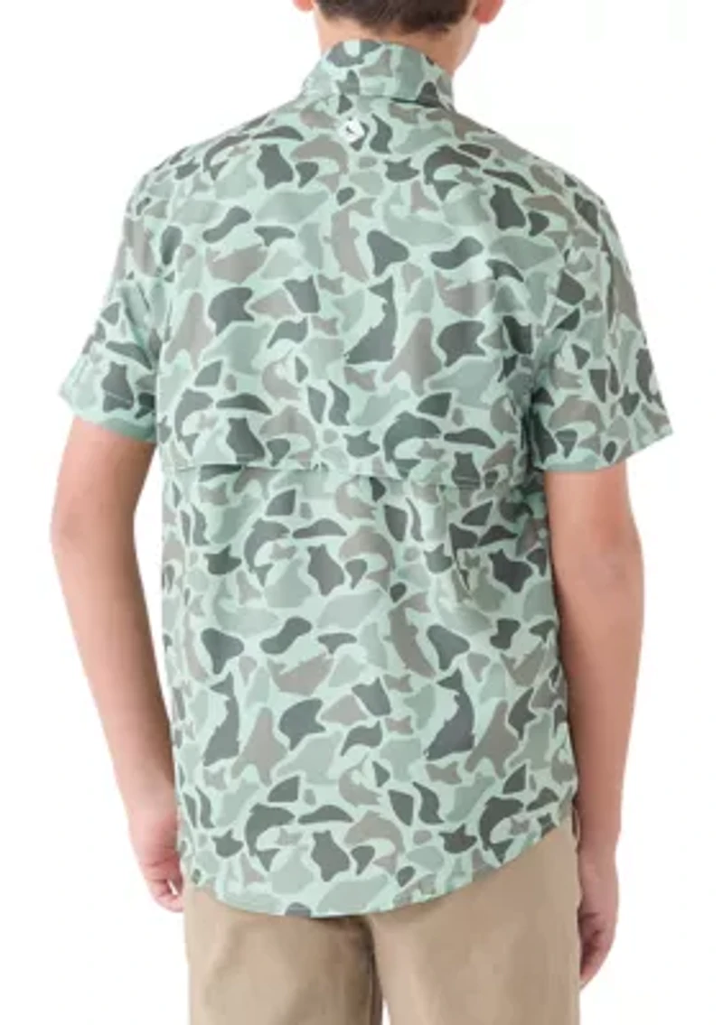 Boys 8-20 Printed Short Sleeve Fishing Shirt