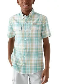 Boys 8-20 Short Sleeve Plaid Fishing Shirt