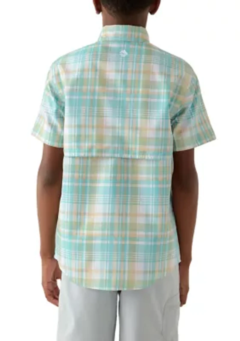 Boys 8-20 Short Sleeve Plaid Fishing Shirt