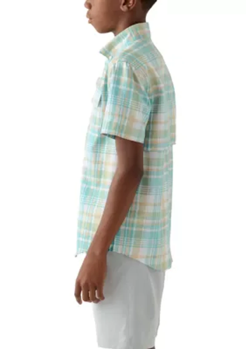 Boys 8-20 Short Sleeve Plaid Fishing Shirt