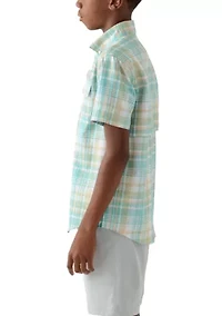 Boys 8-20 Short Sleeve Plaid Fishing Shirt