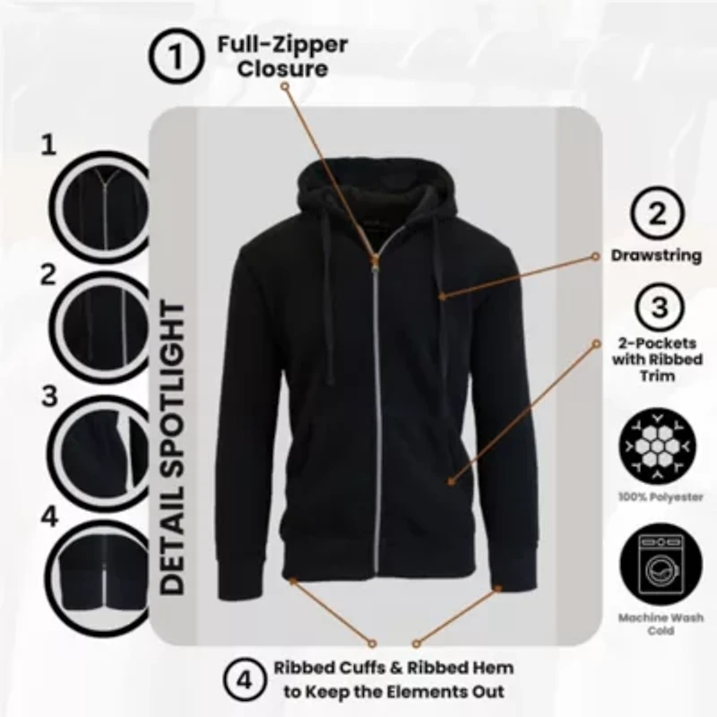 Boy's Slim Fit Fleece Lined Zip Up Hoodie-2 Pack