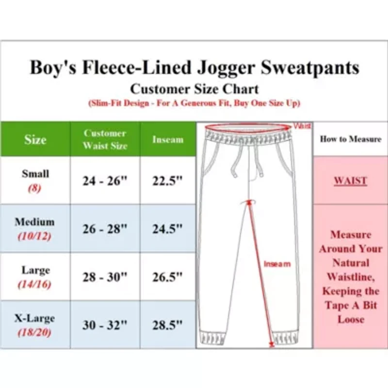 Galaxy By Harvic Boy's Slim-Fit Fleece Jogger Sweatpants