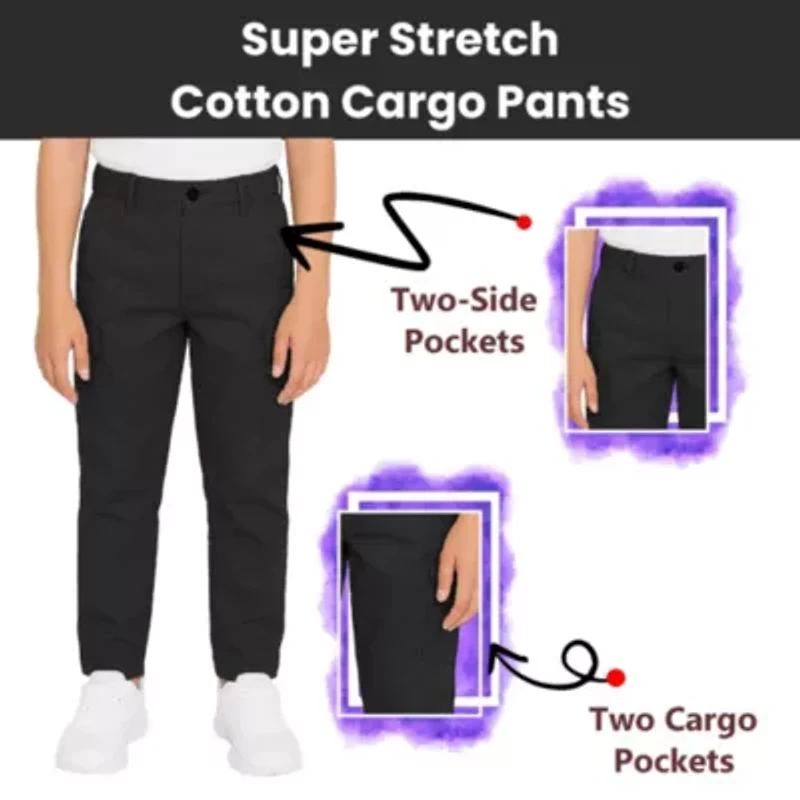 Boy's Super Stretch Cotton Cargo Pants - 3-Pack