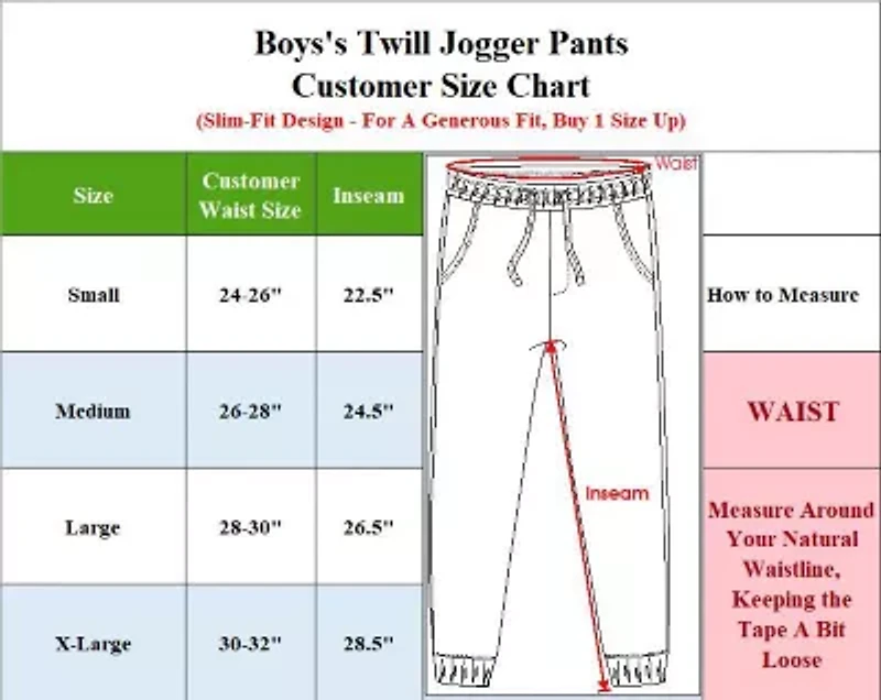 Boy's Slim Fitting Cotton Stretch Classic Twill Joggers