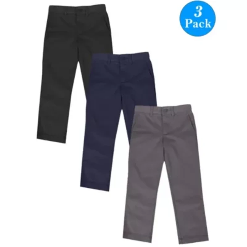 Galaxy Authentic Boy's Flat Front School Uniform Pants-3 Pack