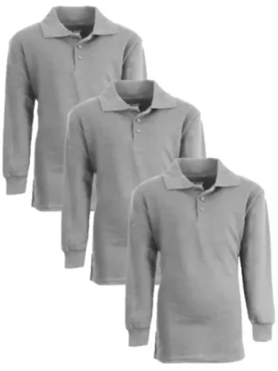 Galaxy Authentic Boy's Slim Fit  Long Sleeve Polo Shirts-3 Pack