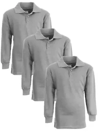Galaxy Authentic Boy's Slim Fit  Long Sleeve Polo Shirts-3 Pack