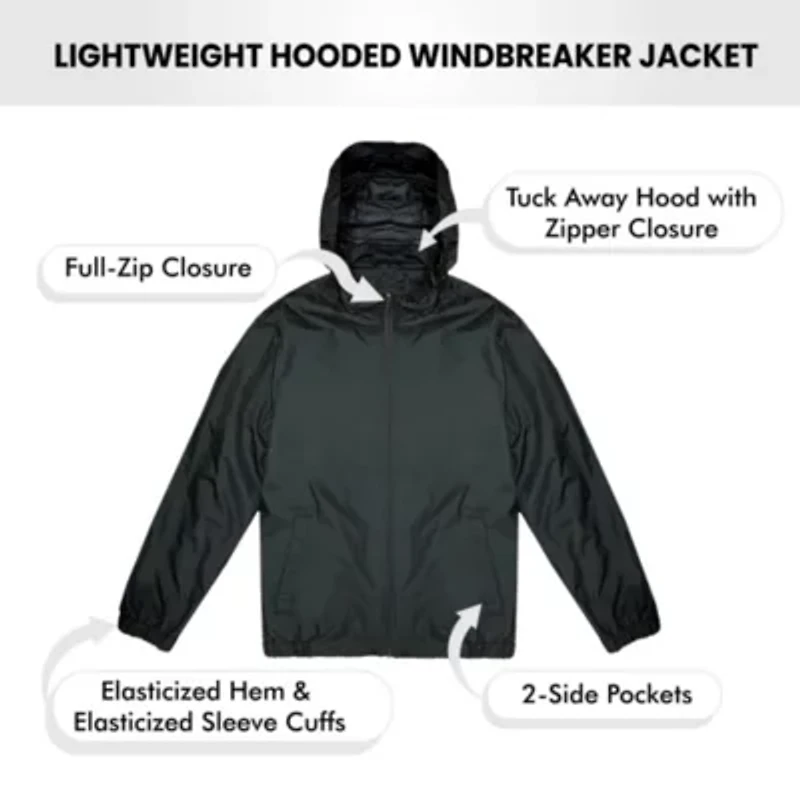 Galaxy Authentic Boy's Fleece Lined Lightweight WIndbreaker Jacket W/ Hood