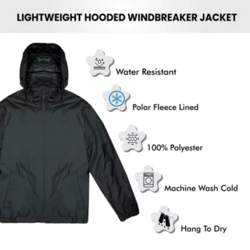 Galaxy Authentic Boy's Fleece Lined Lightweight WIndbreaker Jacket W/ Hood