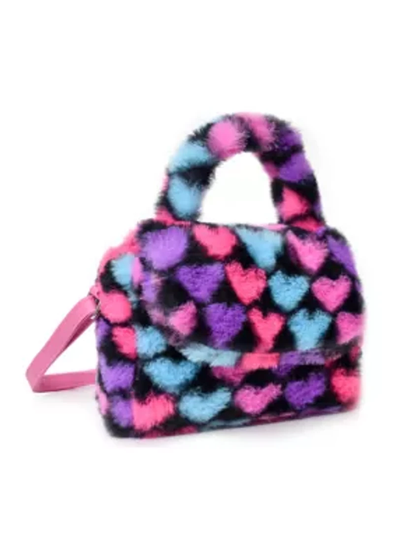Girls Heart Printed Faux Fur Crossbody Bag