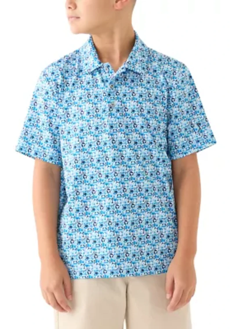 Boys 8-20 Short Sleeve Novelty Geometric Polo