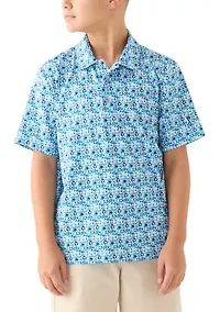 Boys 8-20 Short Sleeve Novelty Geometric Polo