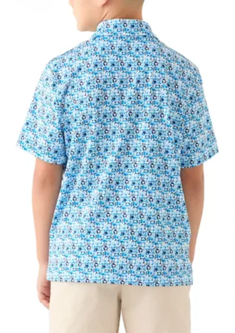 Boys 8-20 Short Sleeve Novelty Geometric Polo