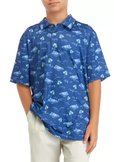 Boys 8-20 Short Sleeve At the Beach Printed Polo Shirt