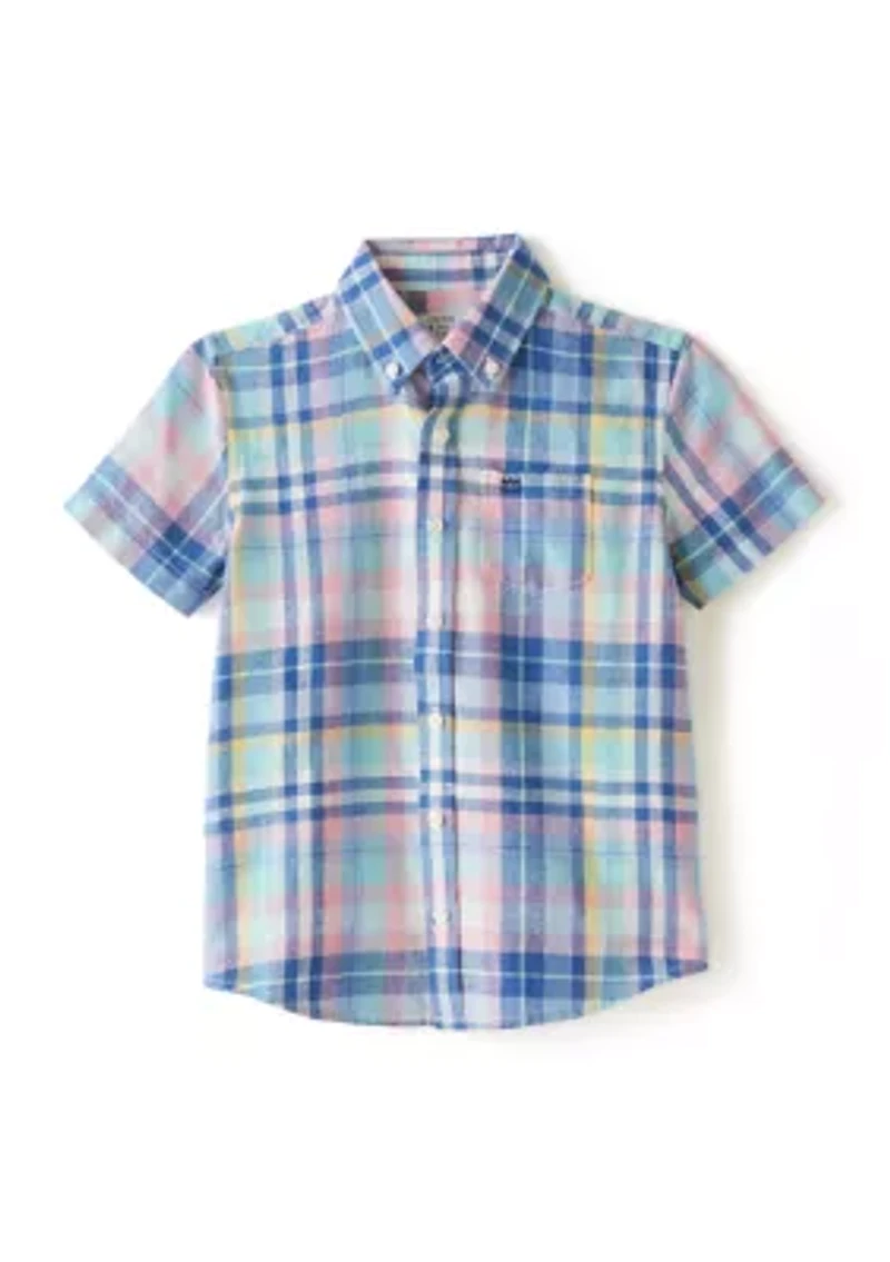 Boys 4-7 Short Sleeve Plaid Button Down Shirt