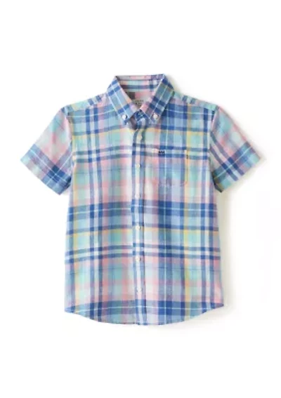 Boys 4-7 Short Sleeve Plaid Button Down Shirt