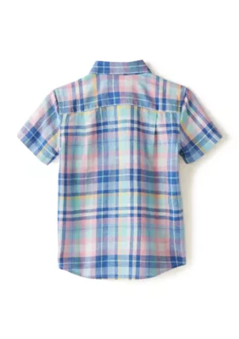 Boys 4-7 Short Sleeve Plaid Button Down Shirt