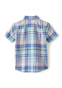 Boys 4-7 Short Sleeve Plaid Button Down Shirt