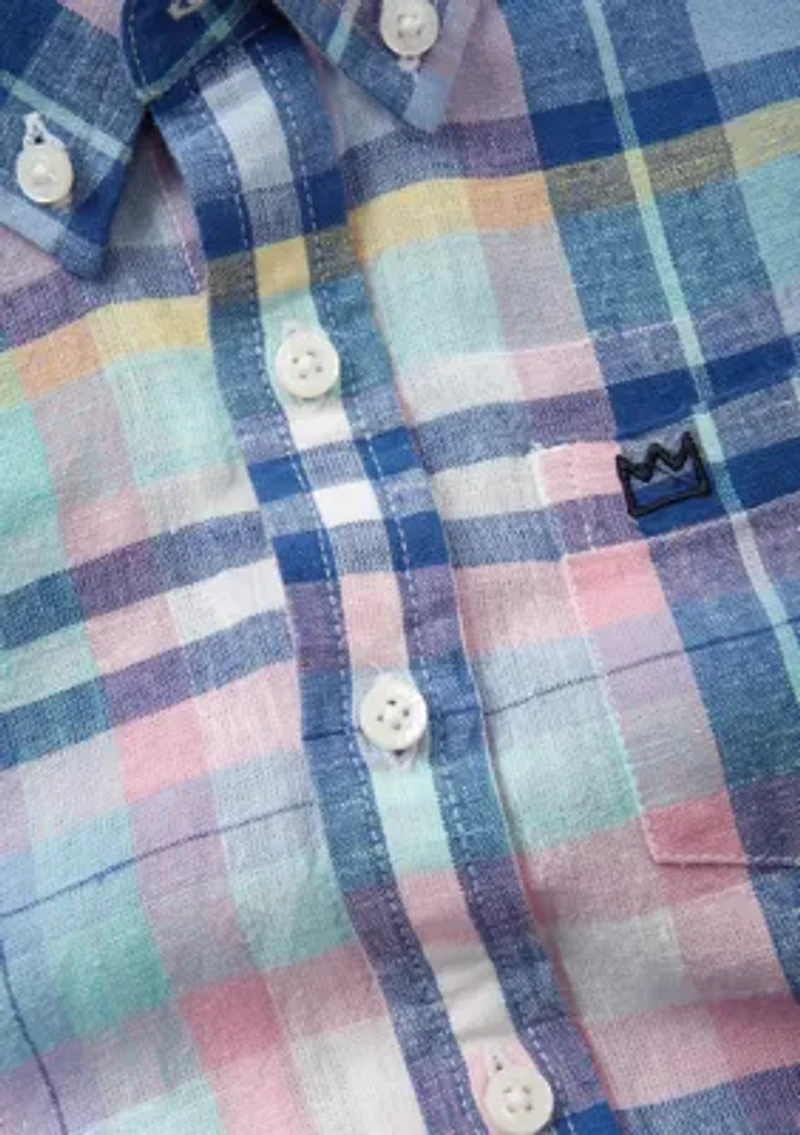 Boys 4-7 Short Sleeve Plaid Button Down Shirt