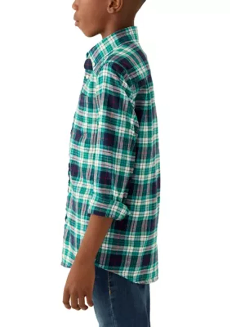 Boys 8-20 Printed Twill Button Down Shirt