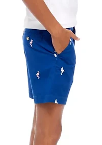 Boys 8-20 Embroidered Twill Flat Front Shorts