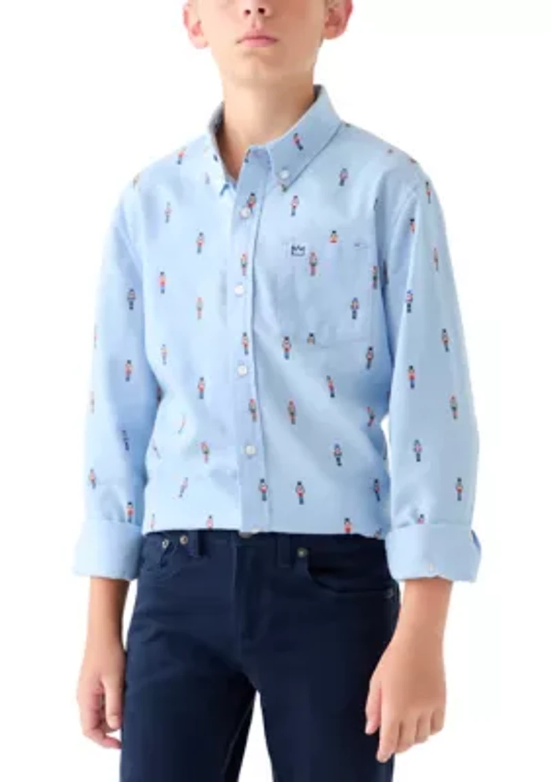 Boys 8-20 Printed Twill Button Down