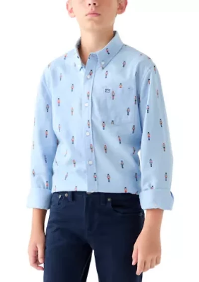 Boys 8-20 Printed Twill Button Down