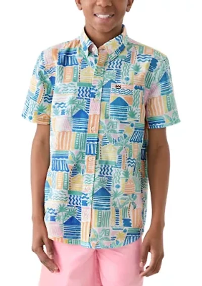 Boys 8-20 Short Sleeve Printed Button Down Shirt