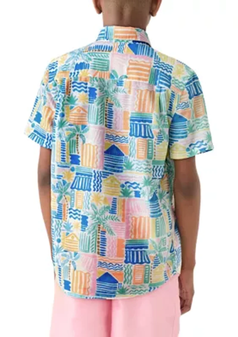 Boys 8-20 Short Sleeve Printed Button Down Shirt