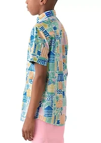 Boys 8-20 Short Sleeve Printed Button Down Shirt