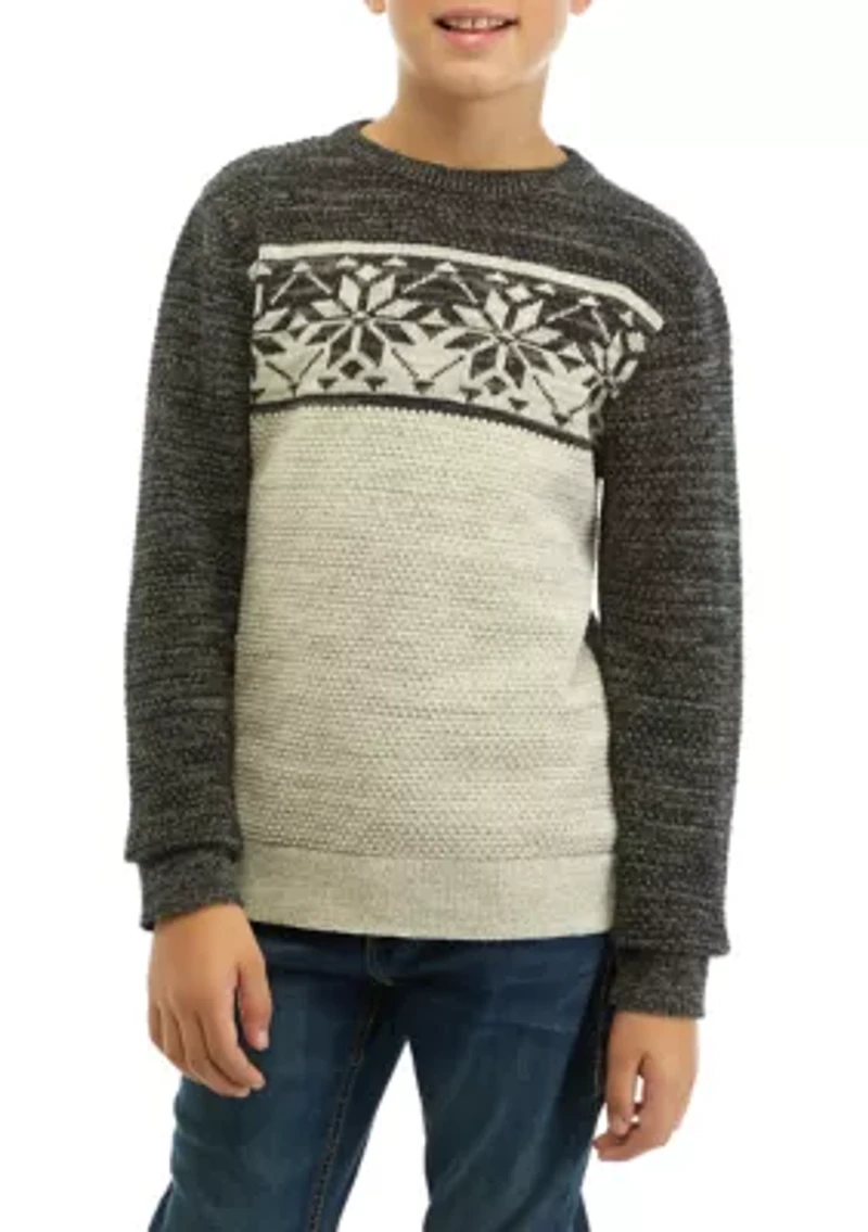 Boys 8-20 Snowflakes Color Blocked Sweater