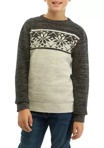 Boys 8-20 Snowflakes Color Blocked Sweater