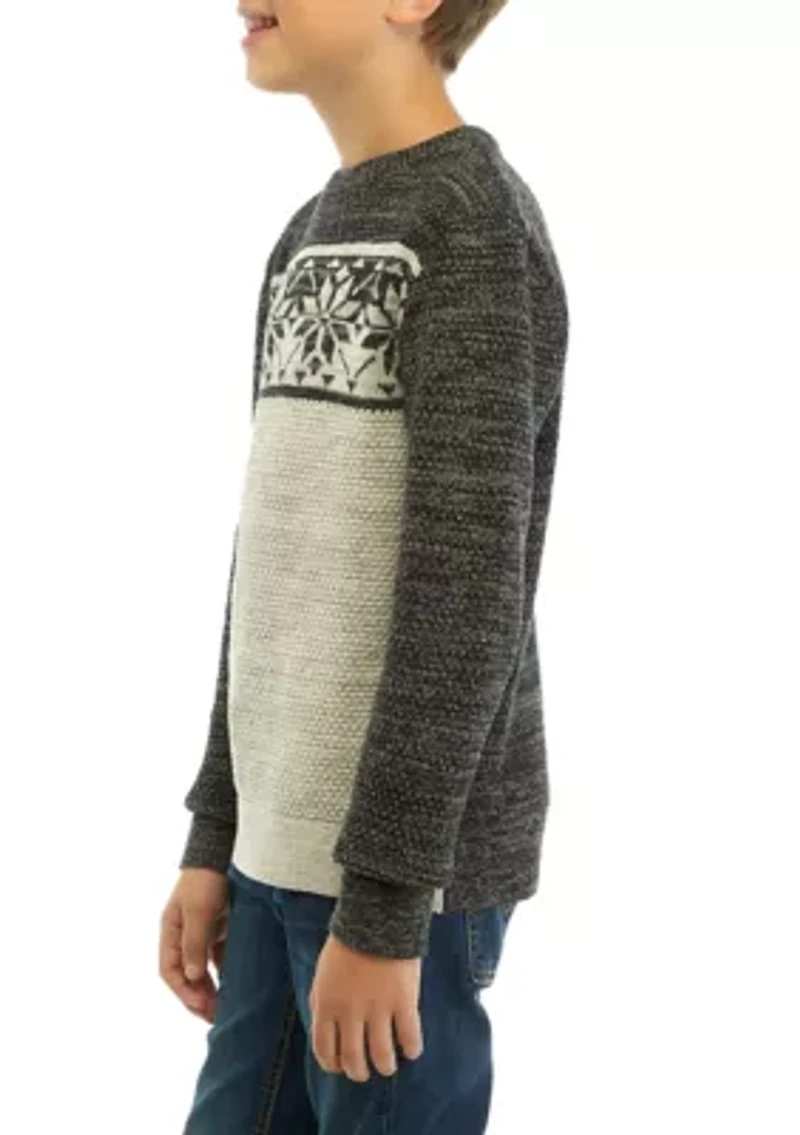 Boys 8-20 Snowflakes Color Blocked Sweater